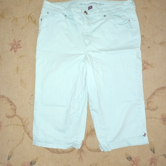 Gloria Vanderbilt turquoise crop pants all about slimming effect size 16 - Picture 2 of 7